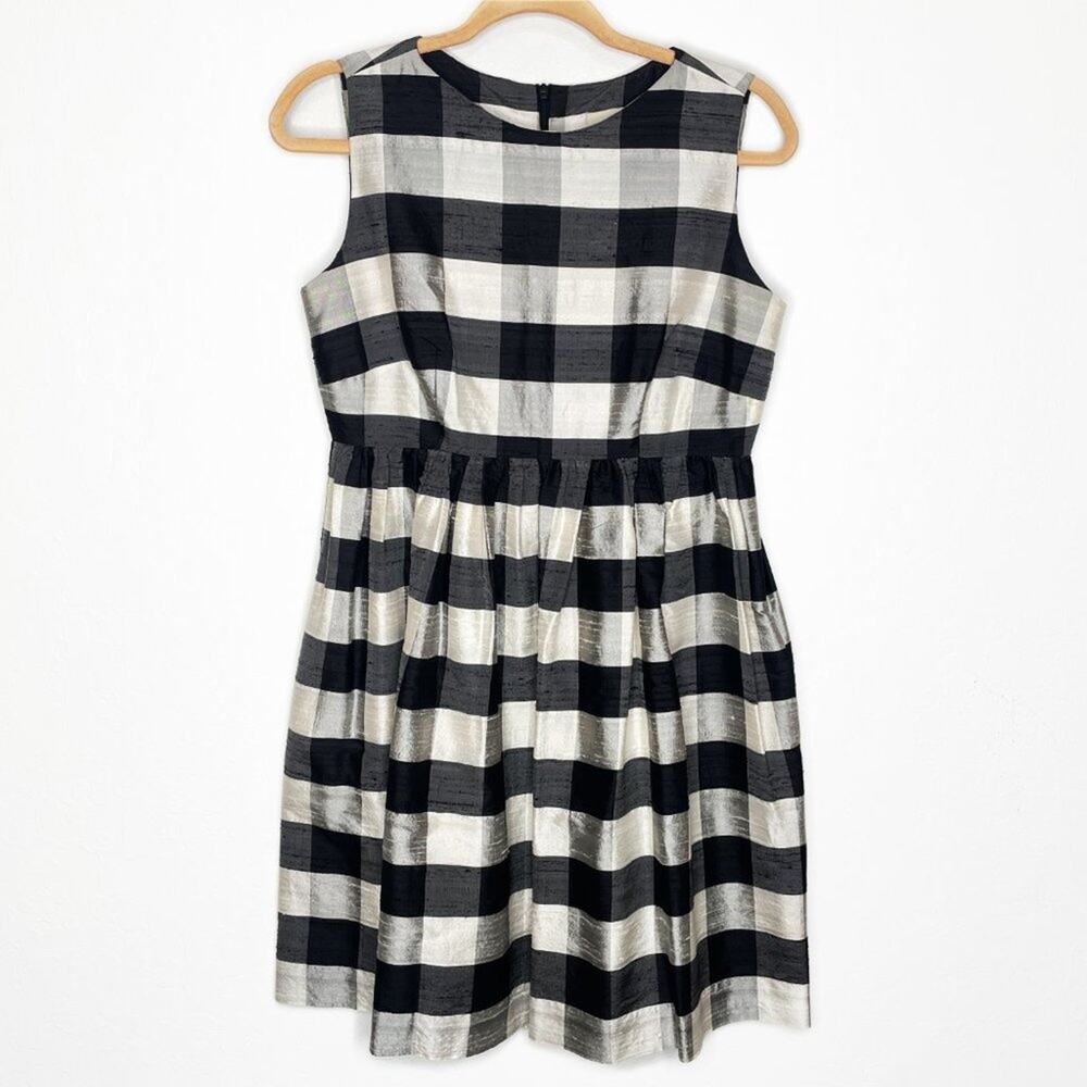 Vian Hunter Buffalo Plaid Retro Silk Sleeveless Pleated Fit and Flare Dress 6